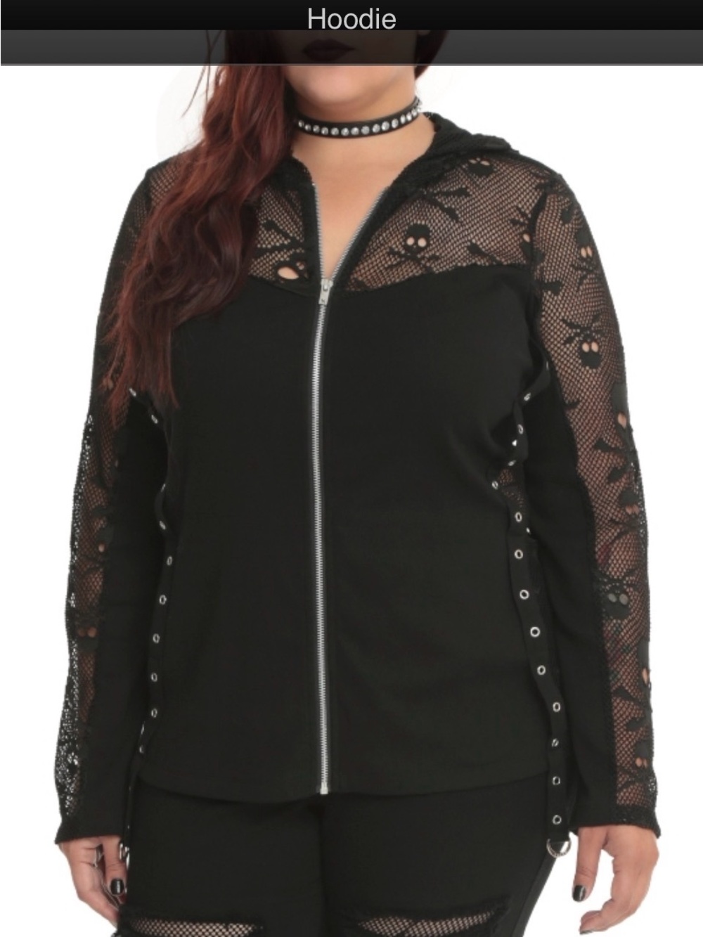 Tripp Skull Mesh Hooded Zip Jacket - Black - Picture 5 of 6